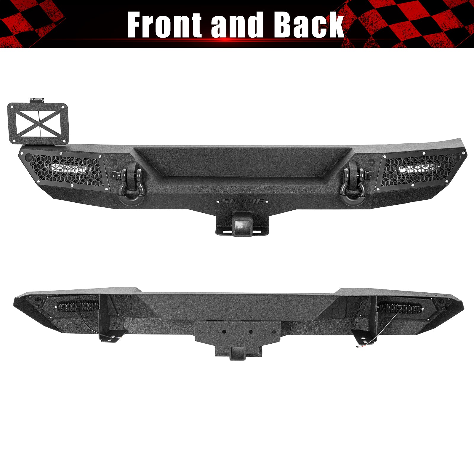 '18-'26 Jeep Wrangler JL JLU 4XE Rear Bumper with 2" Hitch Receiver & LED Lights (6 Colors Available)