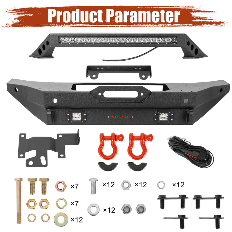 Heavy-Duty Ford Bronco Front Bumper with Integrated Work Lights, Sensor Ports, License Plate Bracket & D-Ring