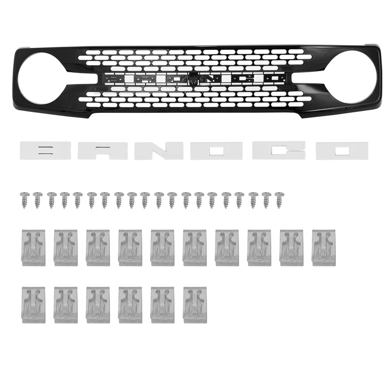 Ford Bronco Grille ABS Plastic White Black W/Letters and Camera Hole for 2021-2025 Ford Bronco