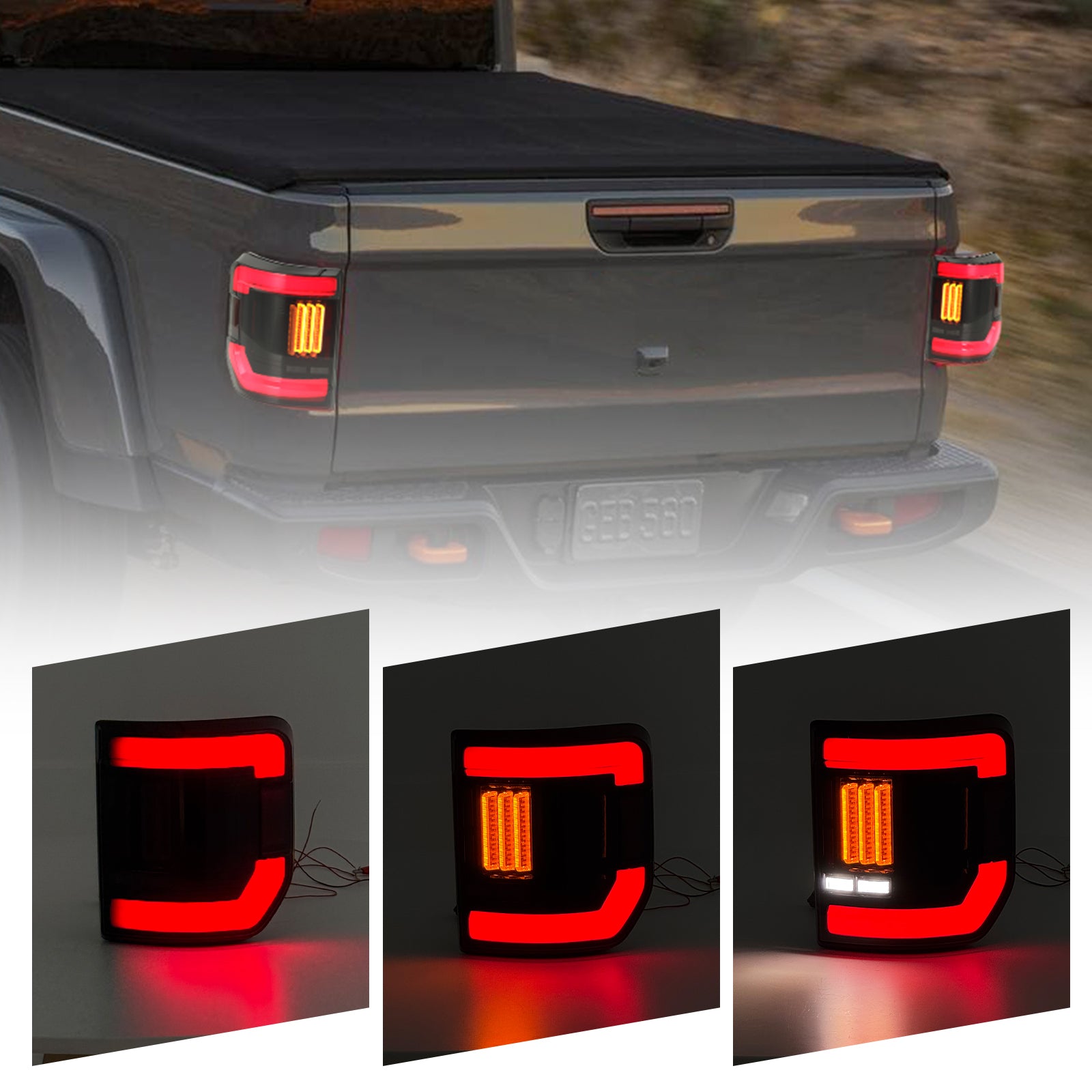 LED Tail Lights with Blind Spot Sensor Compatibility for 2019-2026 Jeep Gladiator JT (2pcs/set)