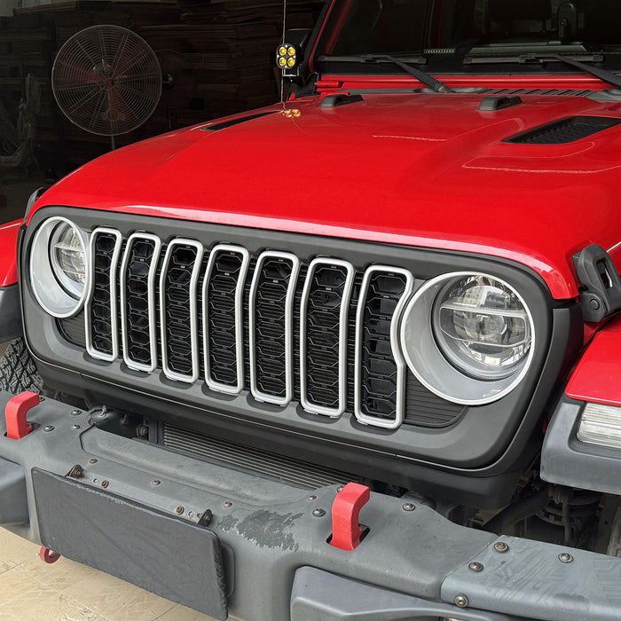 ABS Black & Silver Splicing Front Grille for 2018+ Jeep Wrangler JL JLU 4xe & Jeep Gladiator