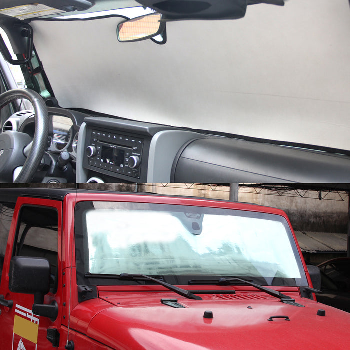 Front Windshield Sunshade Sun Shade Compatible with 1997-2018 Jeep Wrangler TJ LJ JK JKU 2 Door & 4 Door