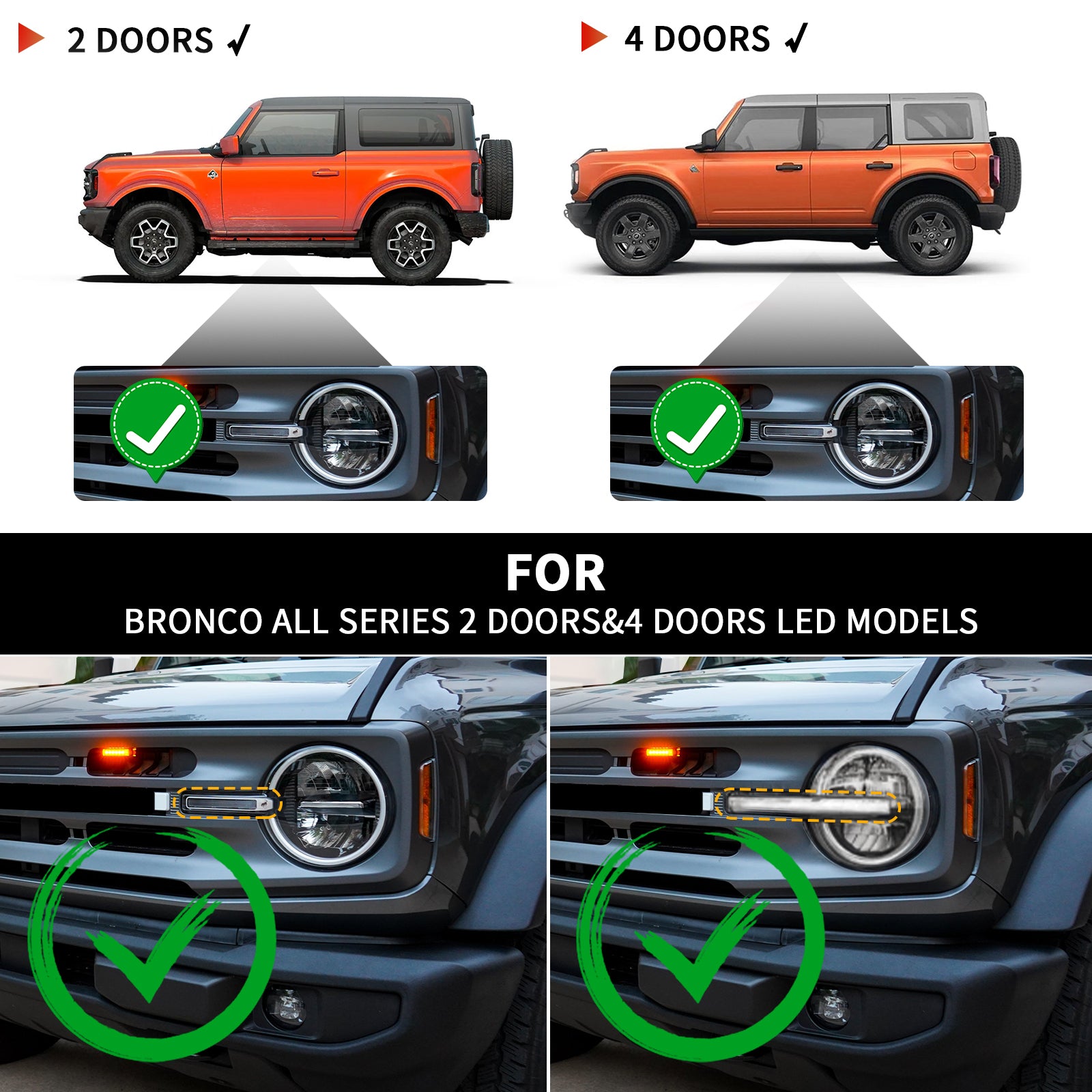 LED Headlights Assembly for 2021-2026 Ford Bronco with DRL and Amber Sequential Turn Signal (2Pcs/Set)
