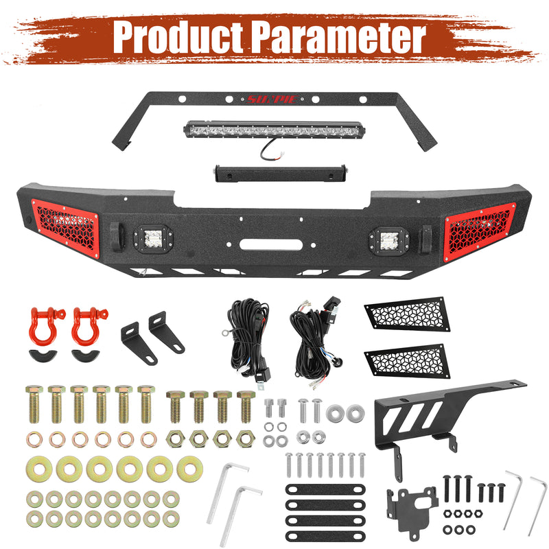 Ford Bronco Steel Front and Rear Bumpers Combo with Offroad Lights & D-rings &  Sensor Mounting Hole