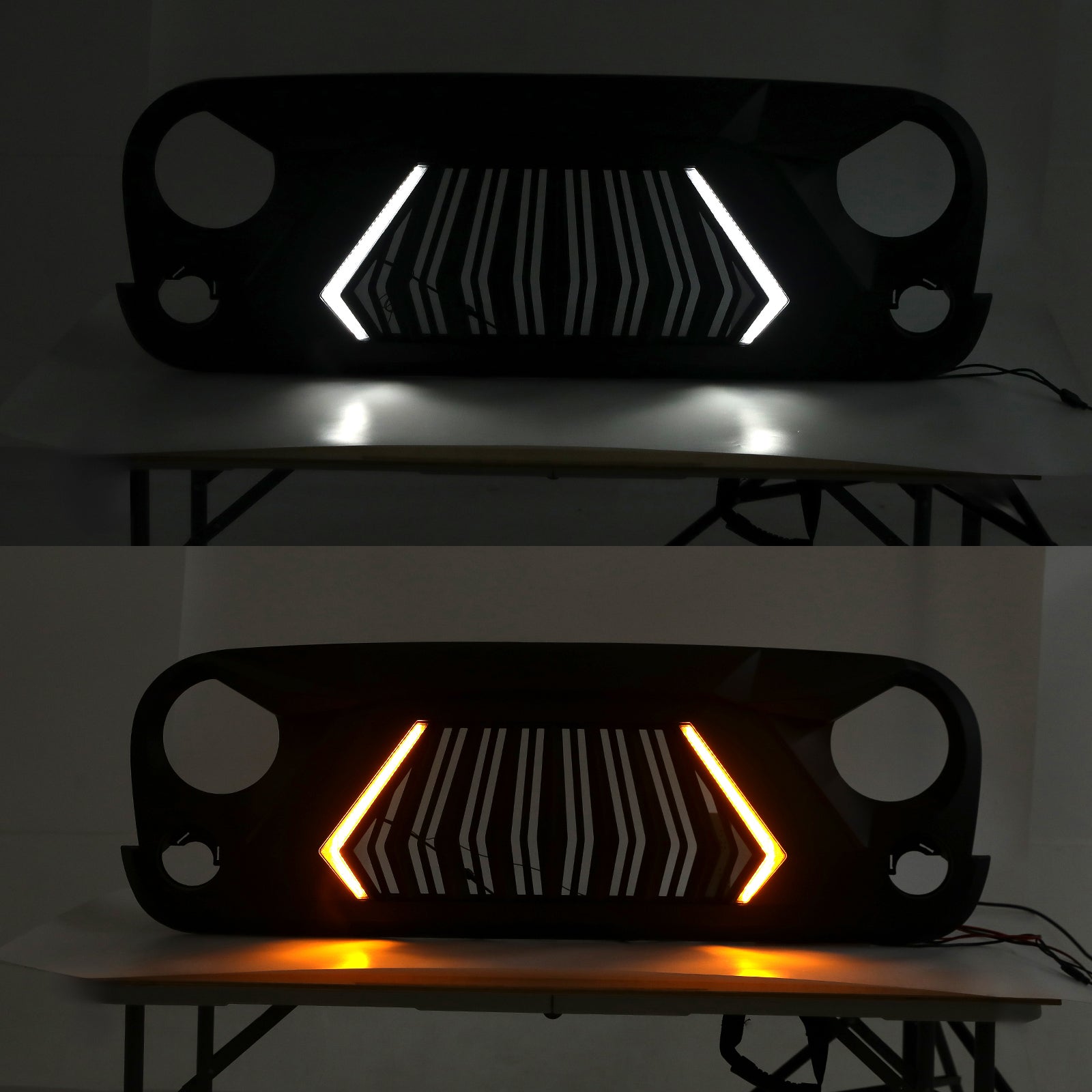 Aggressive Shark Grille with Integrated LED DRL & Turn Signals Compatible with 2007-2018 Jeep Wrangler JK JKU