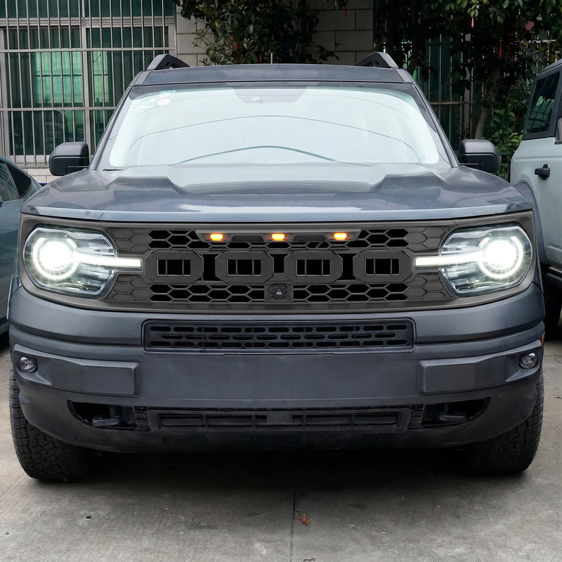 Custom Matte Front Grille with Amber LED Lights Compatible with 2020-2026 Bronco Sport
