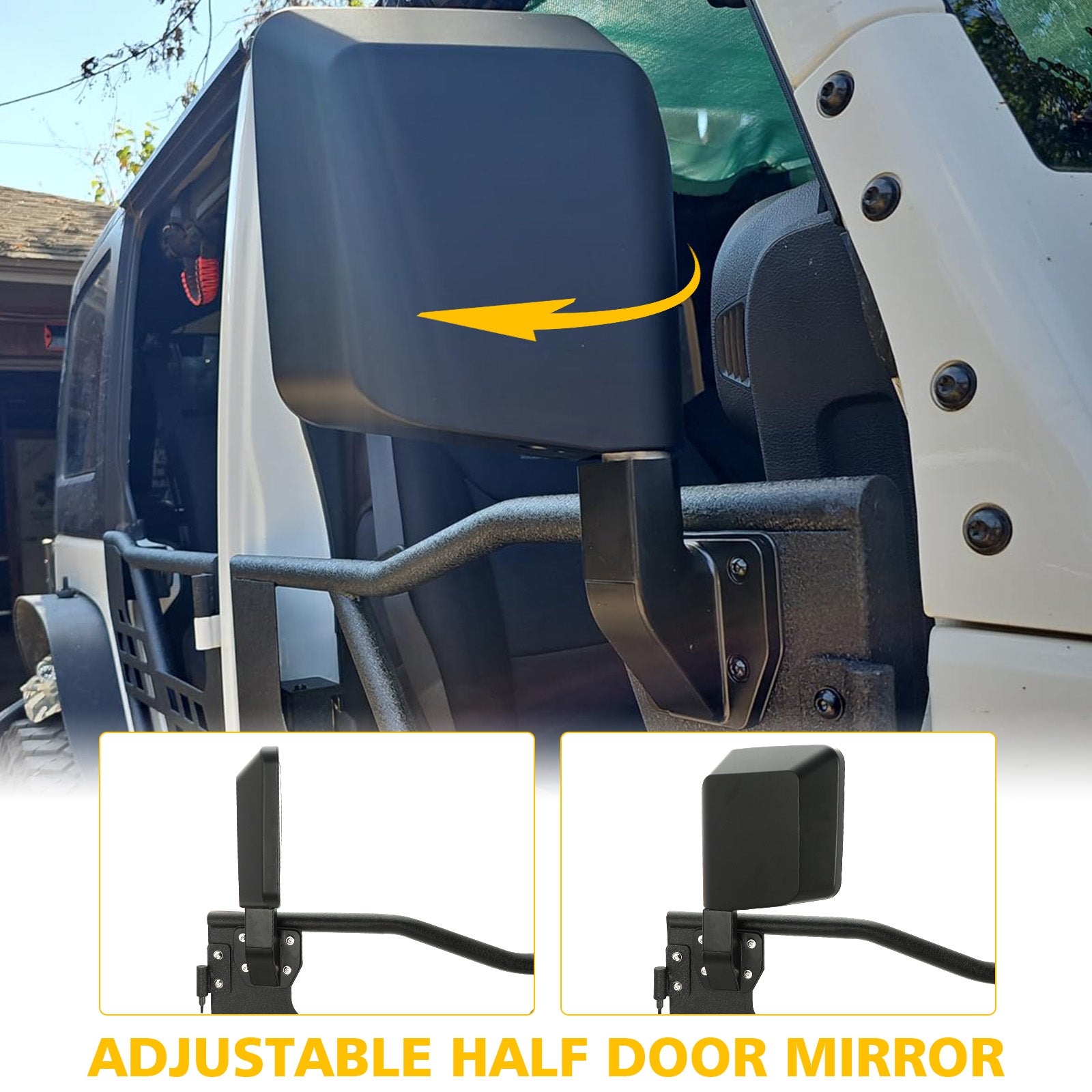 [1987-2026 Universal] 4-Bolt Half-Door Rearview Mirrors Pair for Jeep Wrangler YJ TJ LJ JK JL 4xe Gladiator JT