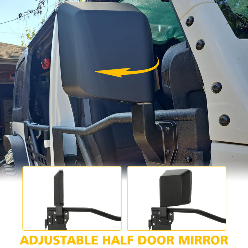 [1987-2026 Universal] 4-Bolt Half-Door Rearview Mirrors Pair for Jeep Wrangler YJ TJ LJ JK JL 4xe Gladiator JT