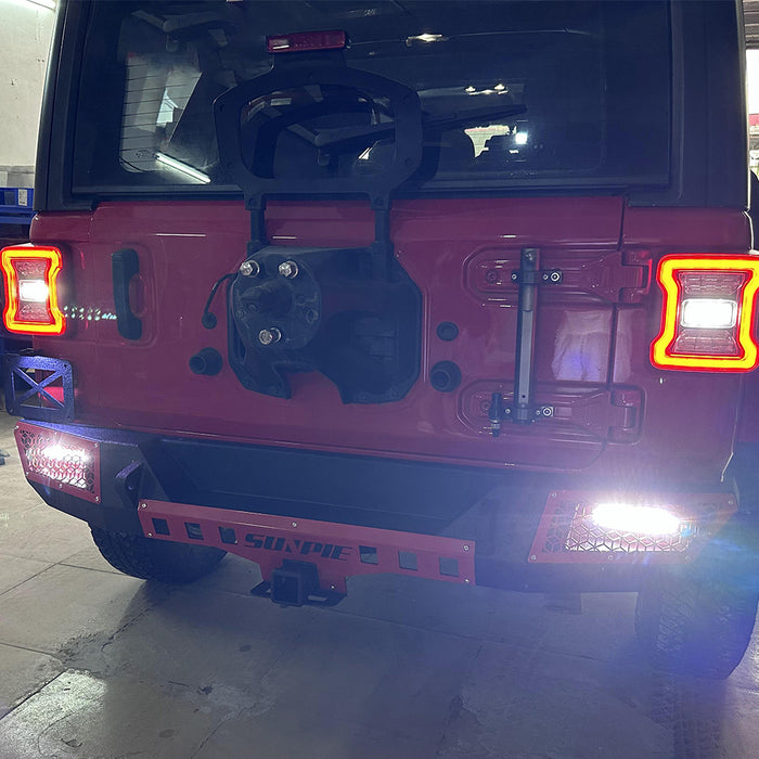 Jeep JL/JLU 4xe Rear Bumper with License Plate Bracket and Lights, Sensors Holes, D-Rings, and 2" Receiver Hitch