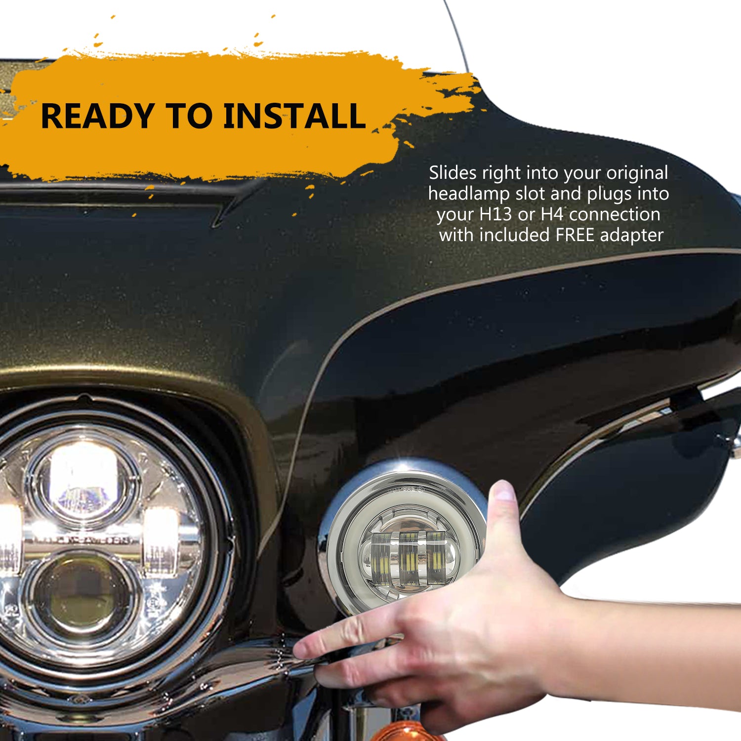 7" LED Headlights & 4" LED Passing Lights & Mounting brackets with Integrated Halo DRL Turn Signal for Harley