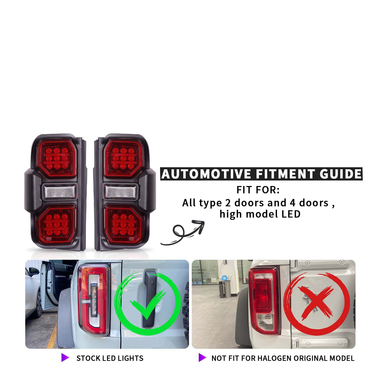 LED Tail Lights Assembly Red Lens with Brake Lights & Turn Signals Reverse Lights & Running Lights for 2021-2026 Ford Bronco (2Pcs/Set)