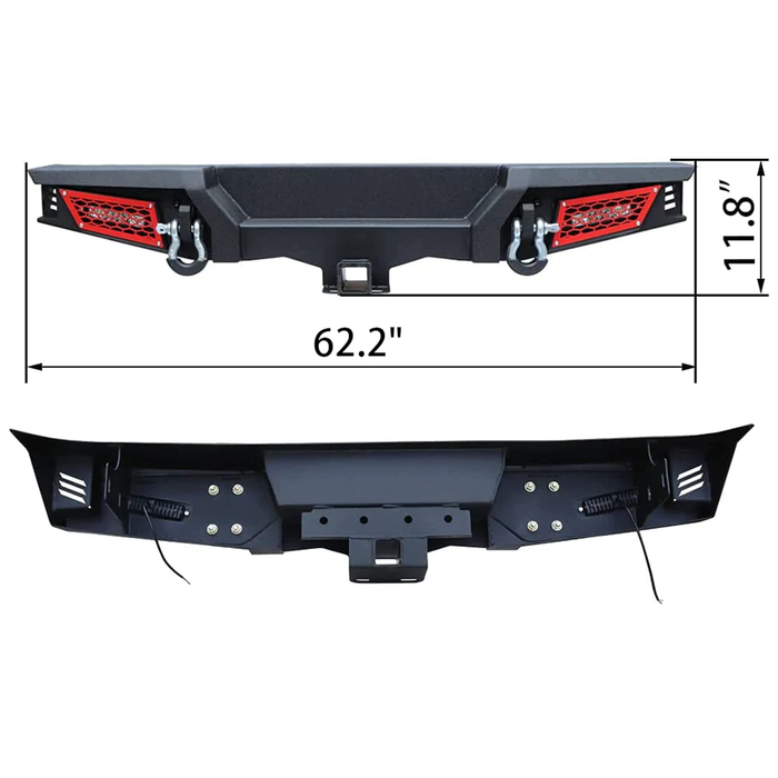 Jeep Wrangler Rear Bumper Black w/2x 18W LED Lights & Hook Receivers and 2X 4.75T D-Rings fit 2007-2018 Wrangler JK & JKU