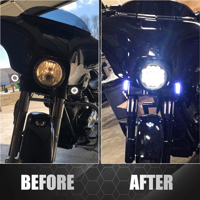 7-Inch Black LED Headlight with 12 LED Beads with Hi/Lo Beam, DRL and Amber Turn Signal  for Harley