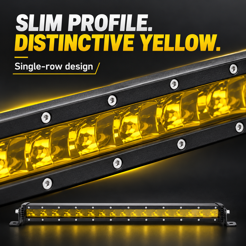 Yellow Single-Row LED Off-Road Light Bar with Mounting Brackets, 7–48 Inch