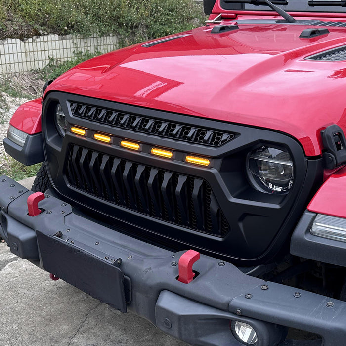 Jeep Grille (Angry Birds) with White/Amber LED Lights ABS Matte Black for 2018-2024 Jeep Wrangler JL JLU & Jeep Gladiator JT