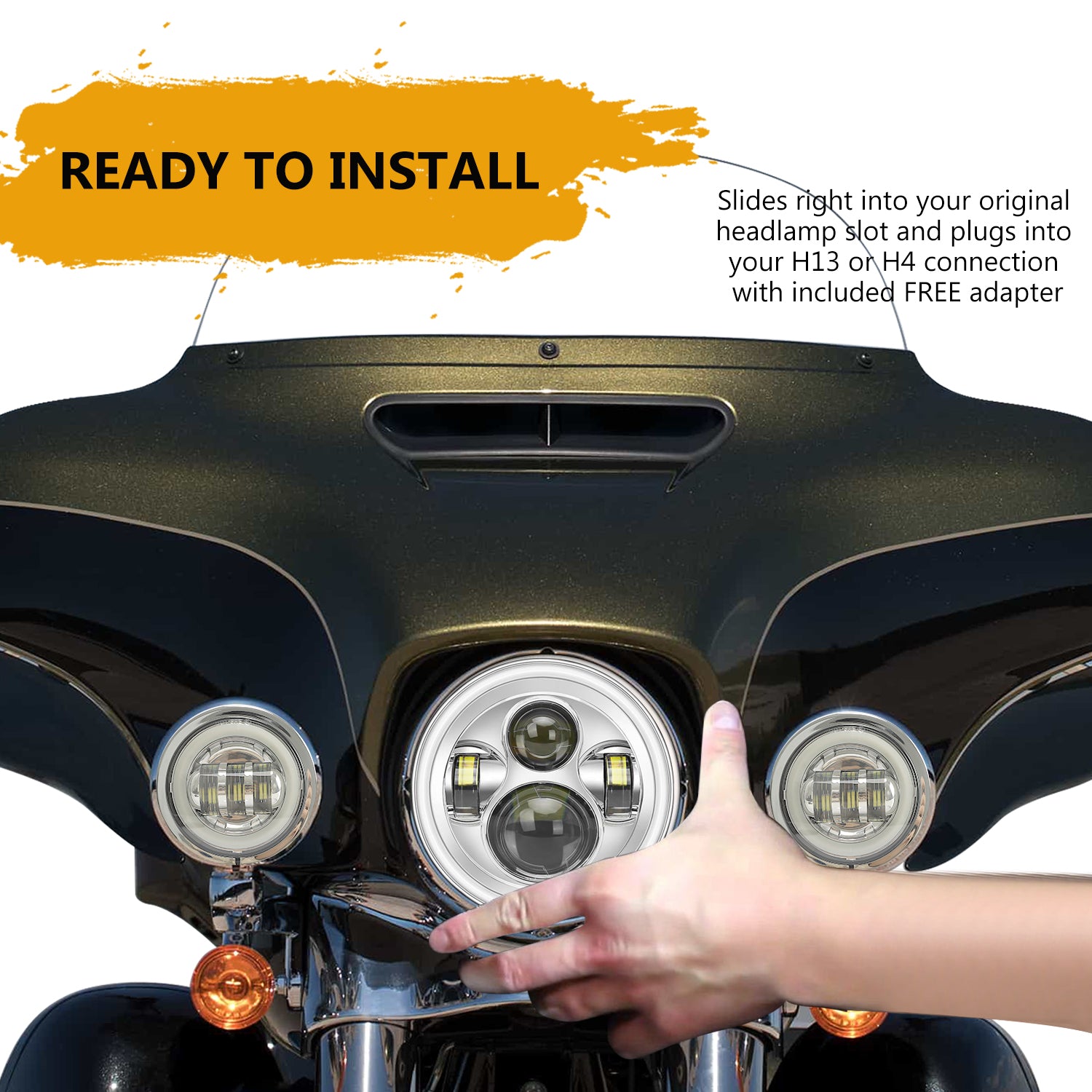 7" LED Headlights & 4" LED Passing Lights & Mounting brackets with Integrated Halo DRL Turn Signal for Harley
