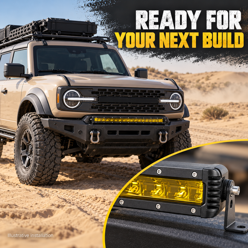 Yellow Single-Row LED Off-Road Light Bar with Mounting Brackets, 7–48 Inch