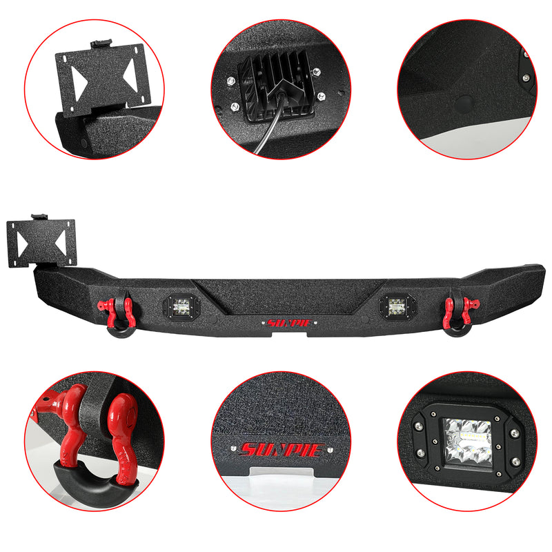 Ford Bronco Heavy Duty Steel Rear Bumper with LED Work Lights, Sensor Holes & D-Rings