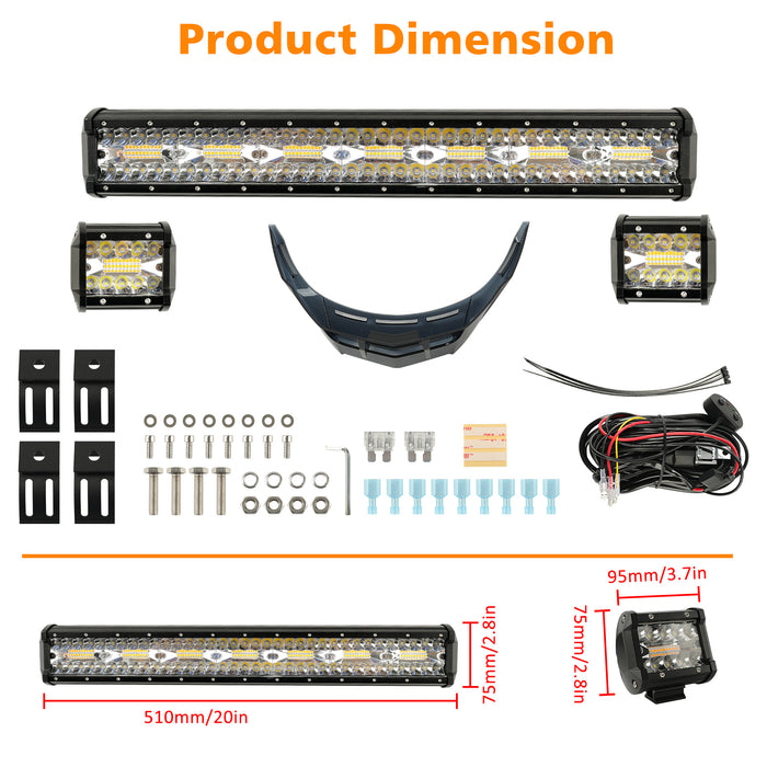 6 Modes White & Amber LED 420W 20" LIght Bar & 2PCS 60W 4" Wrok Lights for SUV ATV UTV TRUCKS PICKUP BOAT