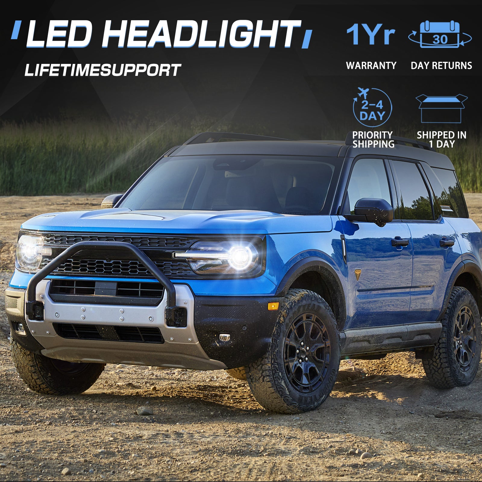 LED Headlights Assembly with DRL and Turn Signal for '20-'26 Ford Bronco Sport Series (2Pcs/Set)