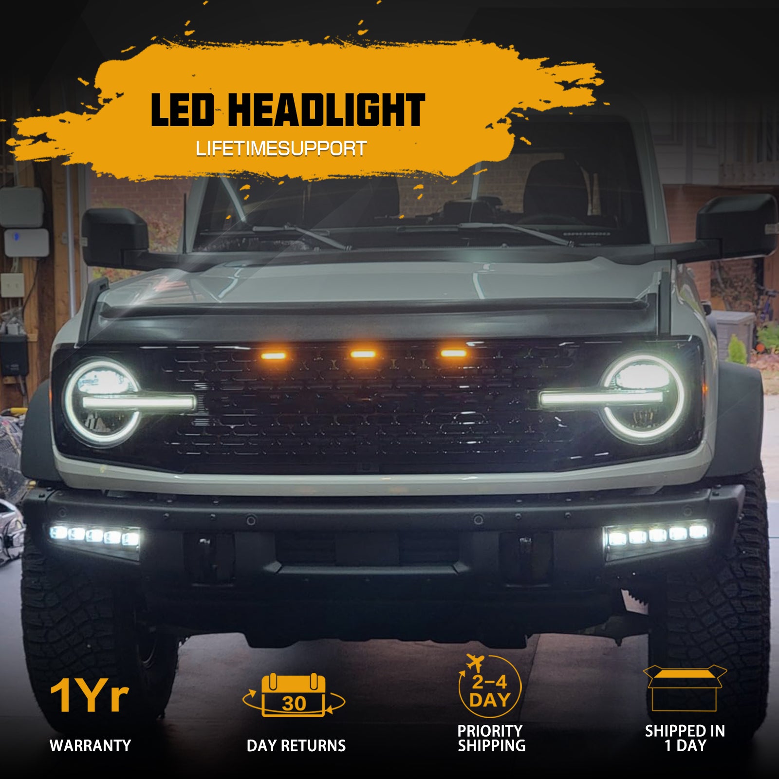 Ford Bronco LED Fog Light Kits, Black ABS-Plastic, White Light, 10 LED Beads 60W (2Pcs/Set)