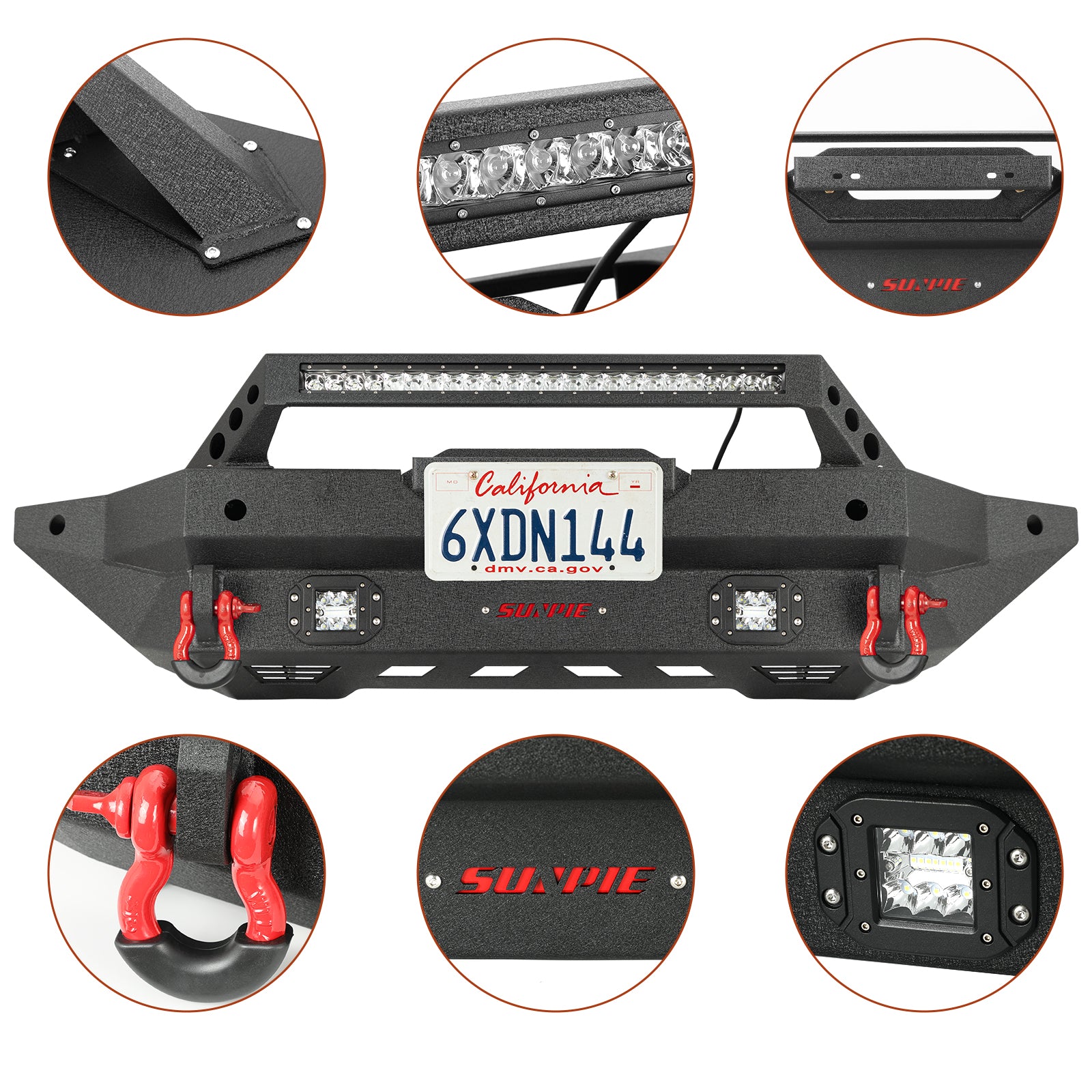 Heavy-Duty Ford Bronco Front Bumper with Integrated Work Lights, Sensor Ports, License Plate Bracket & D-Ring