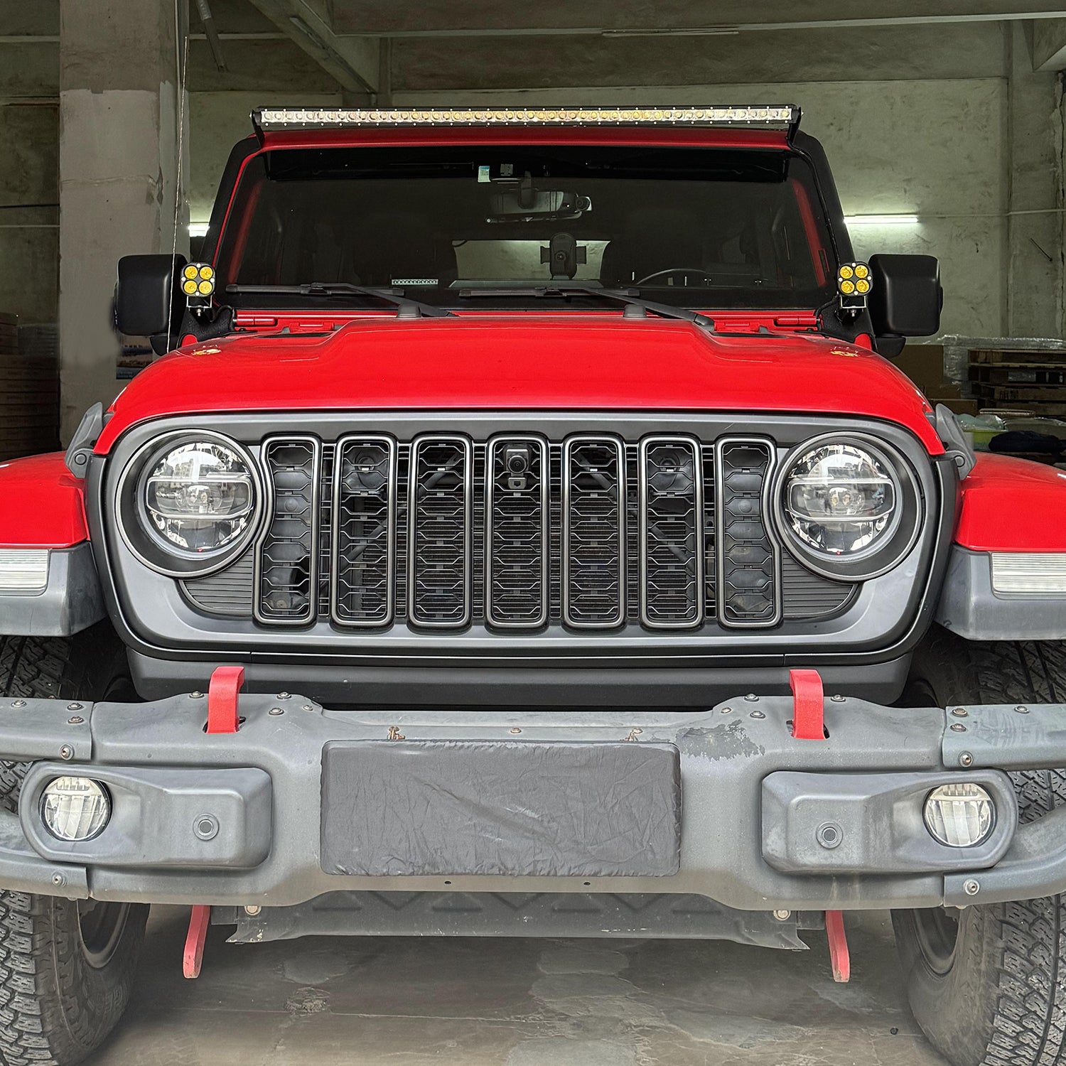 Custom Fit ABS Front Grille with Camera Opening for 2018–2026 Wrangler JL/JLU, 4xe & Gladiator JT – Aftermarket Replacement