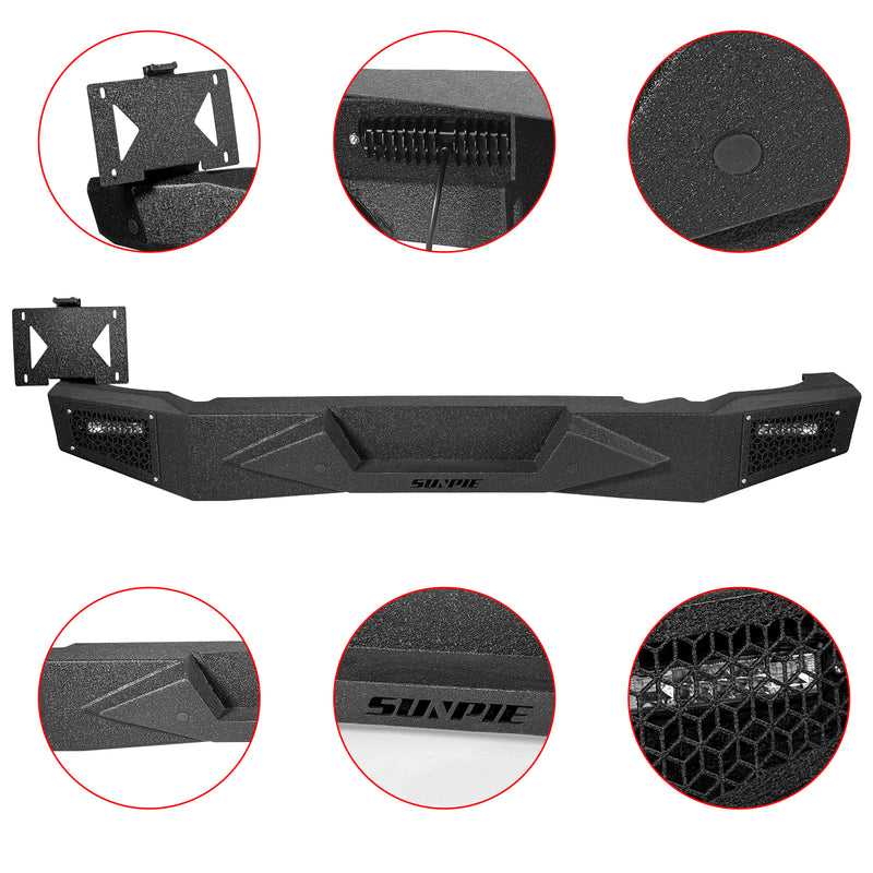 Full-Width Steel Rear Bumper with LED Work Lights, Sensor Holes & License Plate Bracket for 2021–Present Ford Bronco