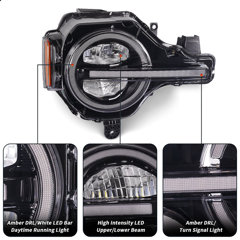 LED Headlights Assembly for 2021-2025 Ford Bronco with DRL and Amber Sequential Turn Signal (2Pcs/Set)