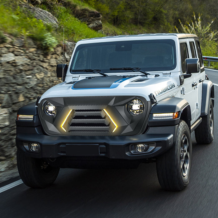 Jeep Grille (Spartan Fury) with DRL and Turn Signal for 2018-2025 Jeep Wrangler JL JLU 4XE & Jeep Gladiator