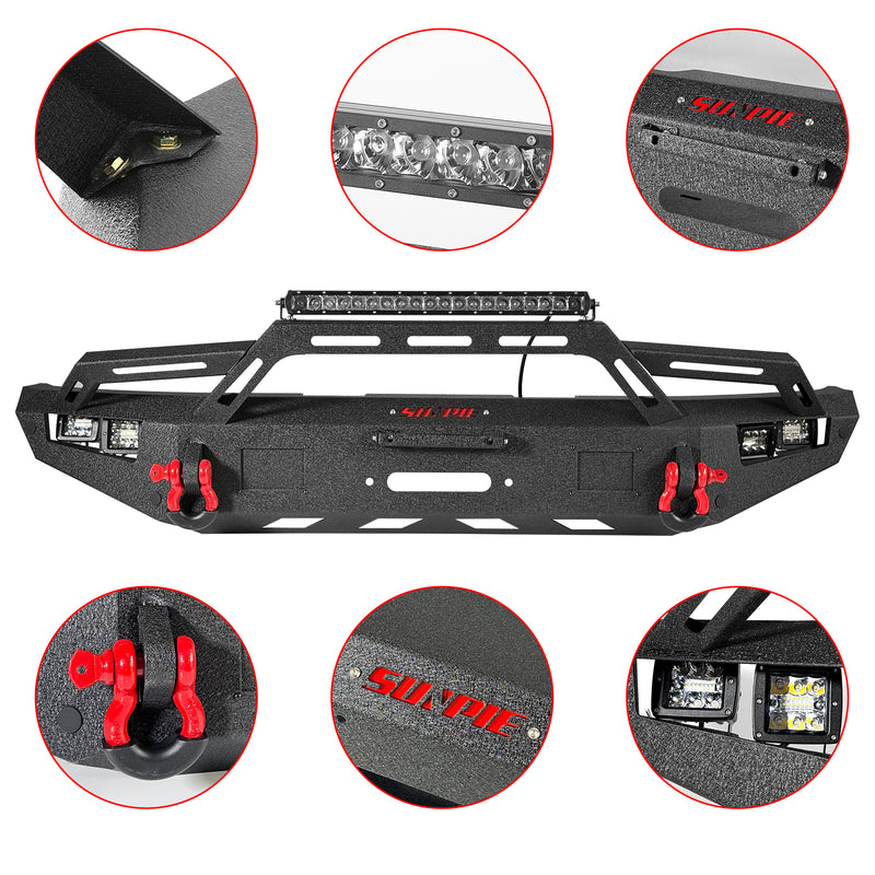 Full-Width Steel Front Bumper with ACC Mount, Winch Plate & LED Lights for 2021–2026 Ford Bronco