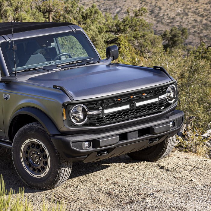 Gloss Black ABS Ford Bronco Grille with Letters, Amber Grille Lights & White DRL