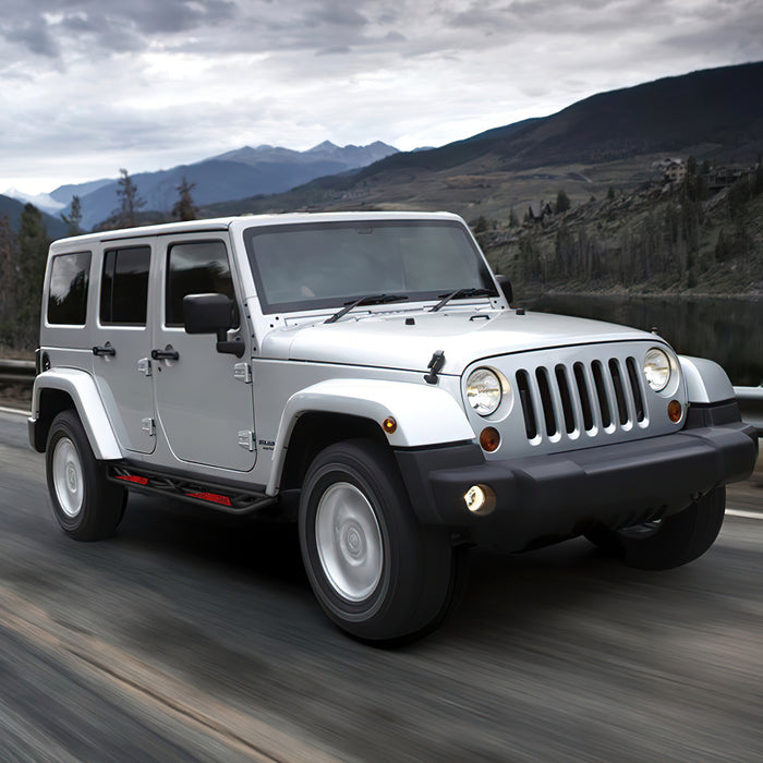 '07-'18 Jeep Wrangler JKU 4 Door Black Carbon Steel Side Steps & Running Boards (2PCS)
