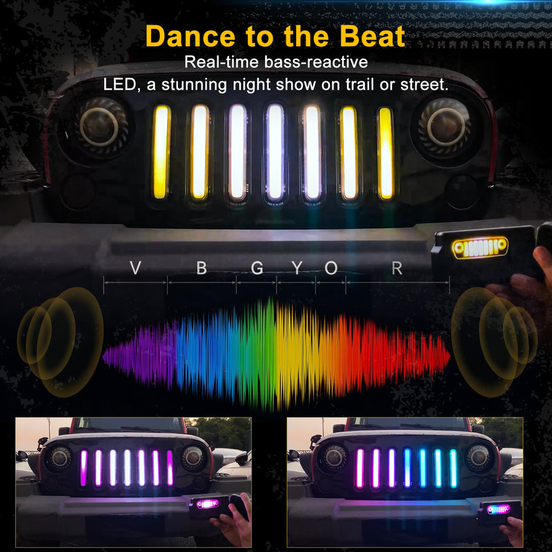 RGB LED Grille Insert Lights Compatible with 2007-2018 Wrangler JK (Factory Grille Only)