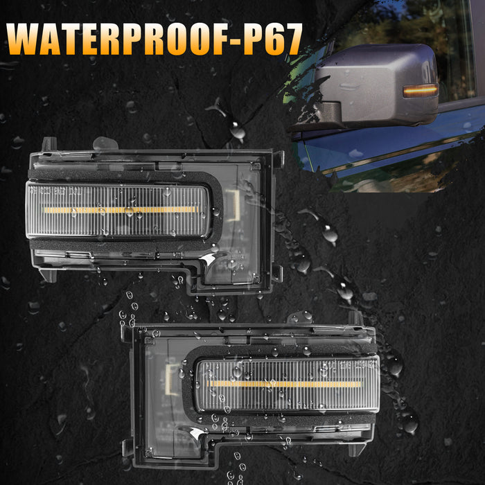Ford Bronco Mirrors: Dynamic Sequential Turn Signal & Dual-Color (Amber/White) DRL