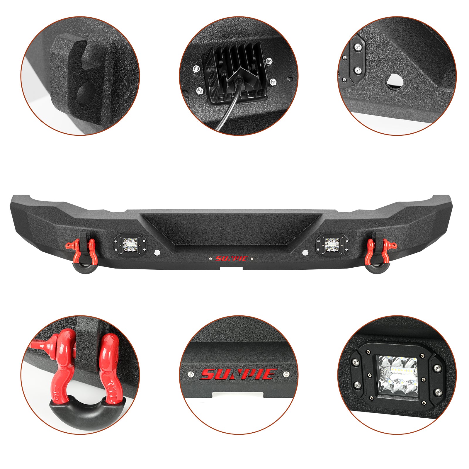 Ford Bronco Heavy Duty Steel Rear Bumper with LED Work Lights, Sensor Holes & D-Rings