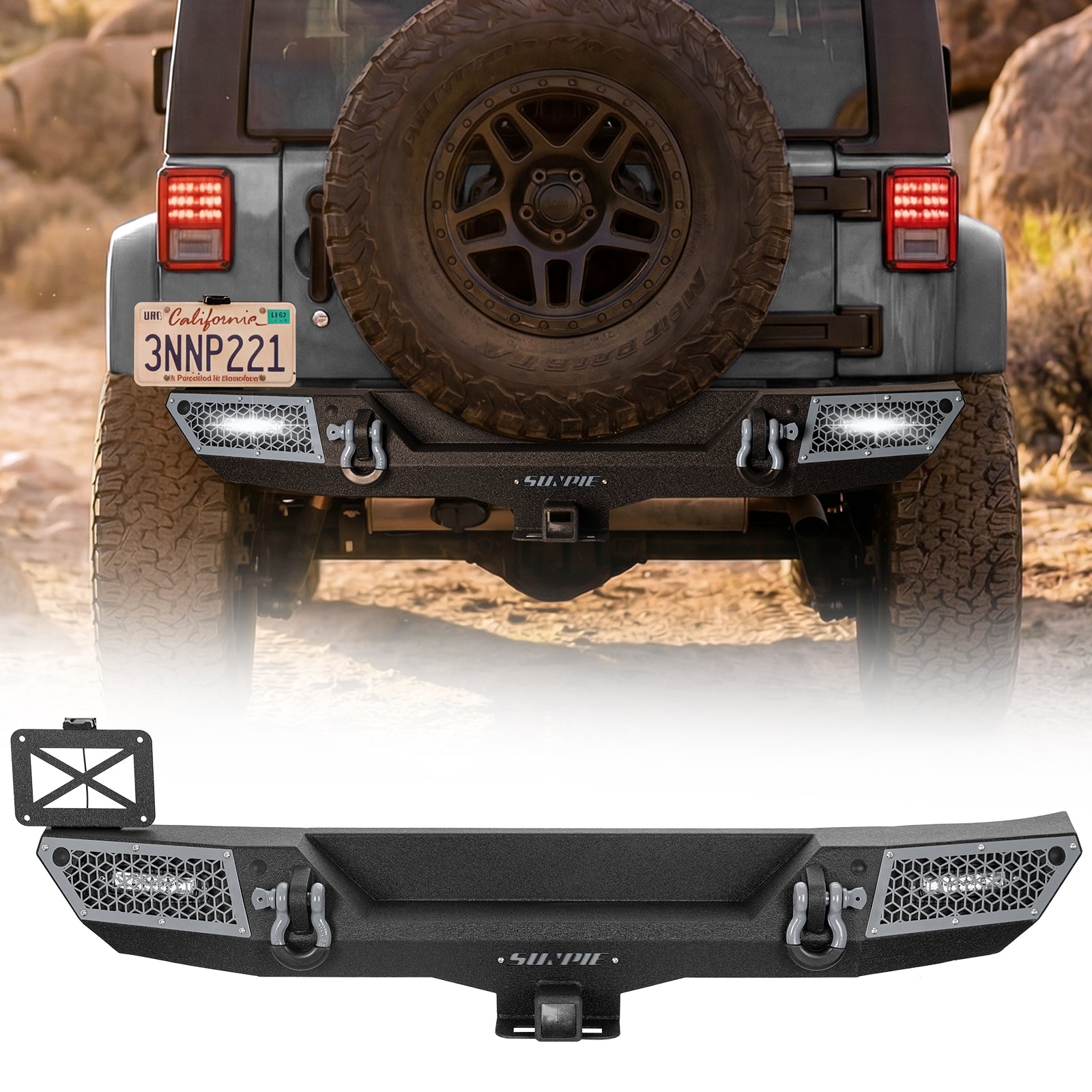 Rugged Carbon Steel Front & Rear Bumper Set for 2007-2018 Wrangler JK/JKU – Includes 6 Color Trim Kits & 2" Hitch
