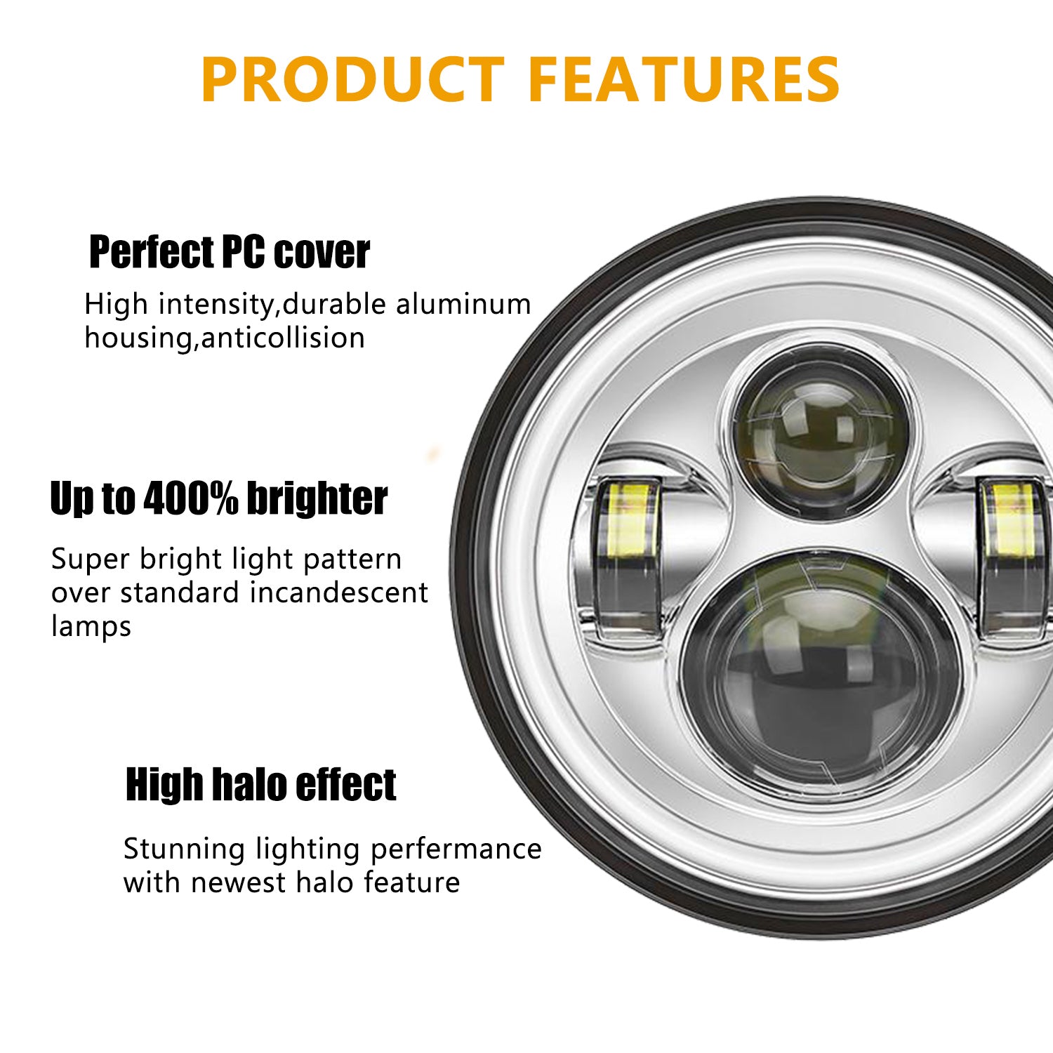 7" LED Halo Headlight for Harley – Chrome/Black, DRL + Turn Indicator Function (2 Adapters Included)