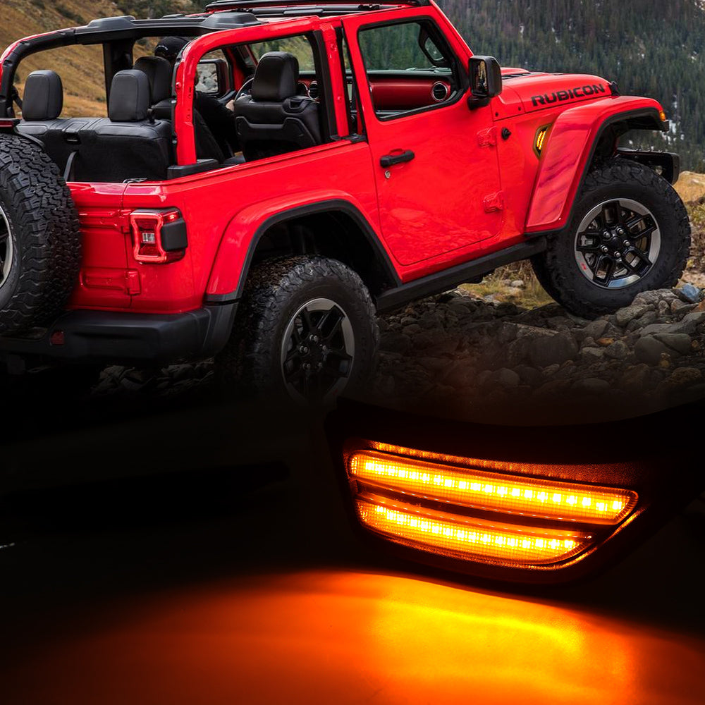 LED Fender Side Marker Lights DRL Dynamic Turn Signal Compatible with 2018-2026 Jeep Wrangler 4xe JL JLU Jeep Gladiator JT (2PCS)