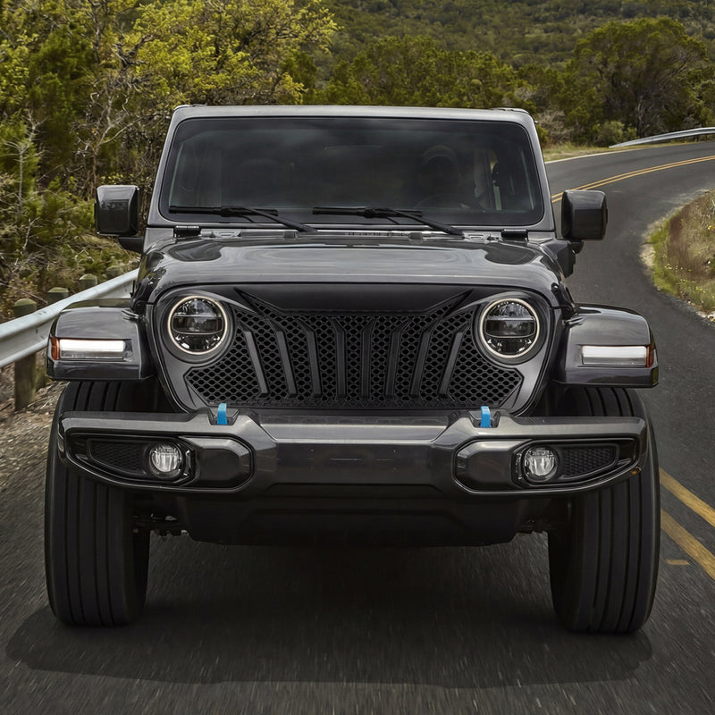 Giant Fang Series One-Piece ABS Front Grille for 2018–2026 Jeep Wrangler JL JLU 4xe & Gladiator JT