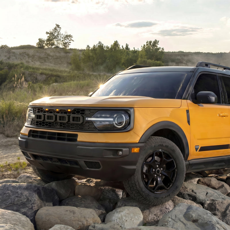 Custom Matte Front Grille with Amber LED Lights Compatible with 2020-2026 Bronco Sport