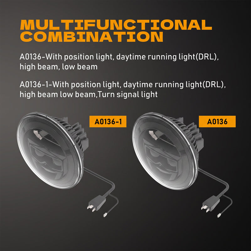 7" Owl-Eye LED Headlights with DRL & Turn Signals for 1976–2018 Jeep Wrangler CJ/TJ/LJ/JK/JKU & Hummer H1/H2 (Pair)