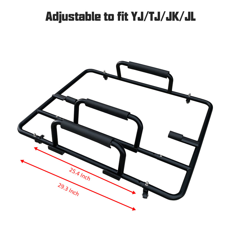 SUNPIE Upgraded Sliding Hard Top Carrier Freedom Panel Storage Rack Compatible with Jeep Wrangler 1987-2025 YJ TJ JK JKU JL JLU  Movable Cart with Suction Cup to Fix Rear Window