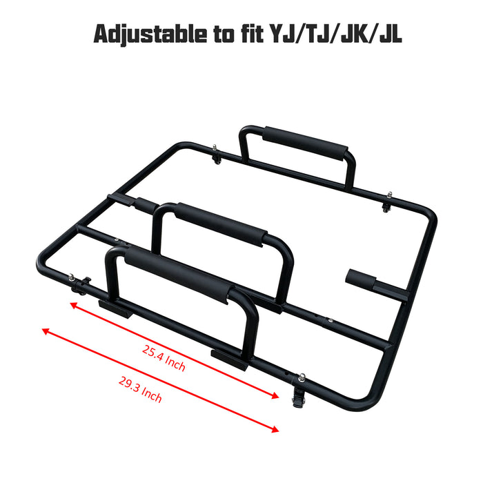 SUNPIE Upgraded Sliding Hard Top Carrier Freedom Panel Storage Rack Compatible with Jeep Wrangler 1987-2024 YJ TJ JK JKU JL JLU  Movable Cart with Suction Cup to Fix Rear Window