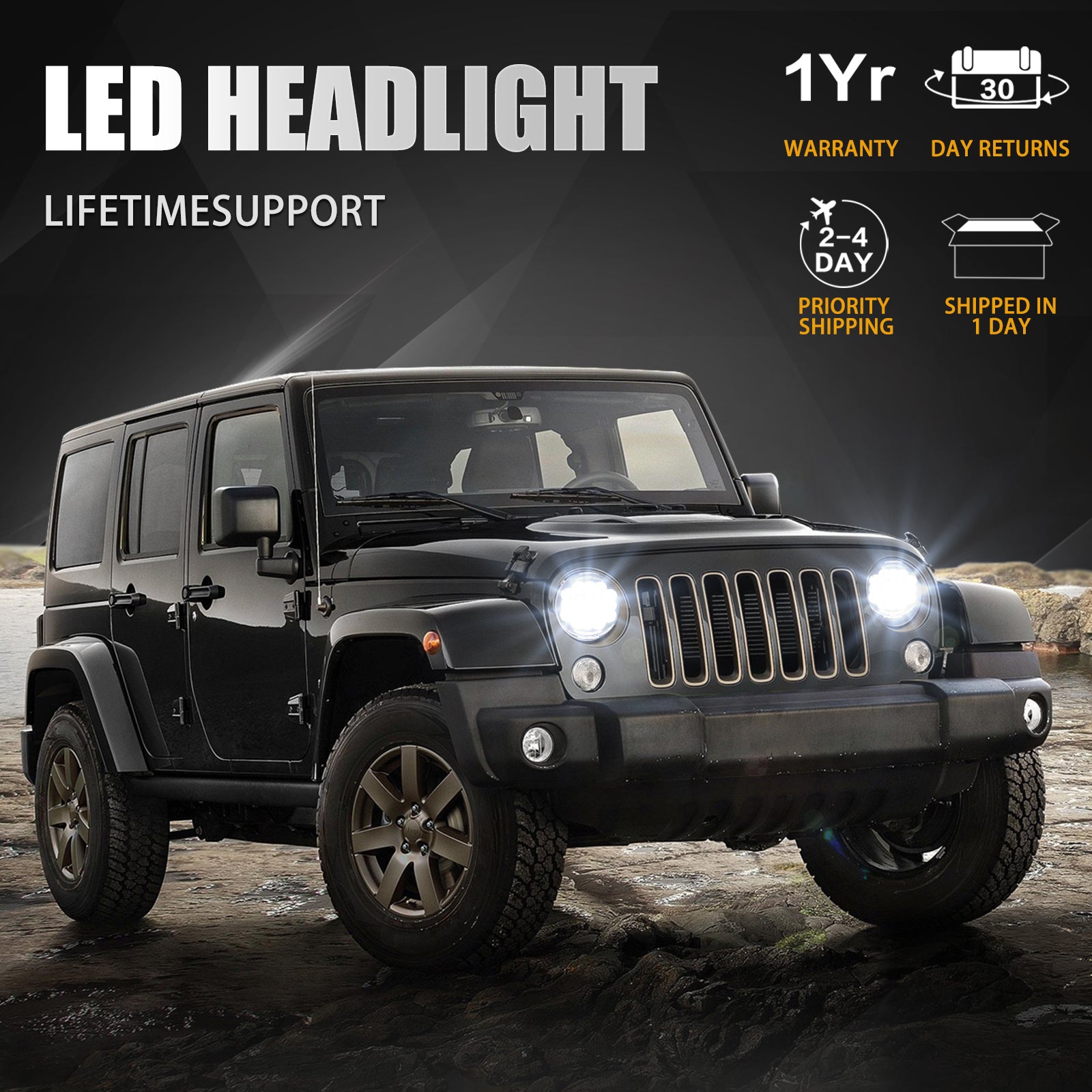 7" 108W LED Headlights with Hi/Lo Beam, Integrated DRL & Amber Turn Signal Function for Jeep Wrangler JK TJ LJ 1997–2018 (2PCS)