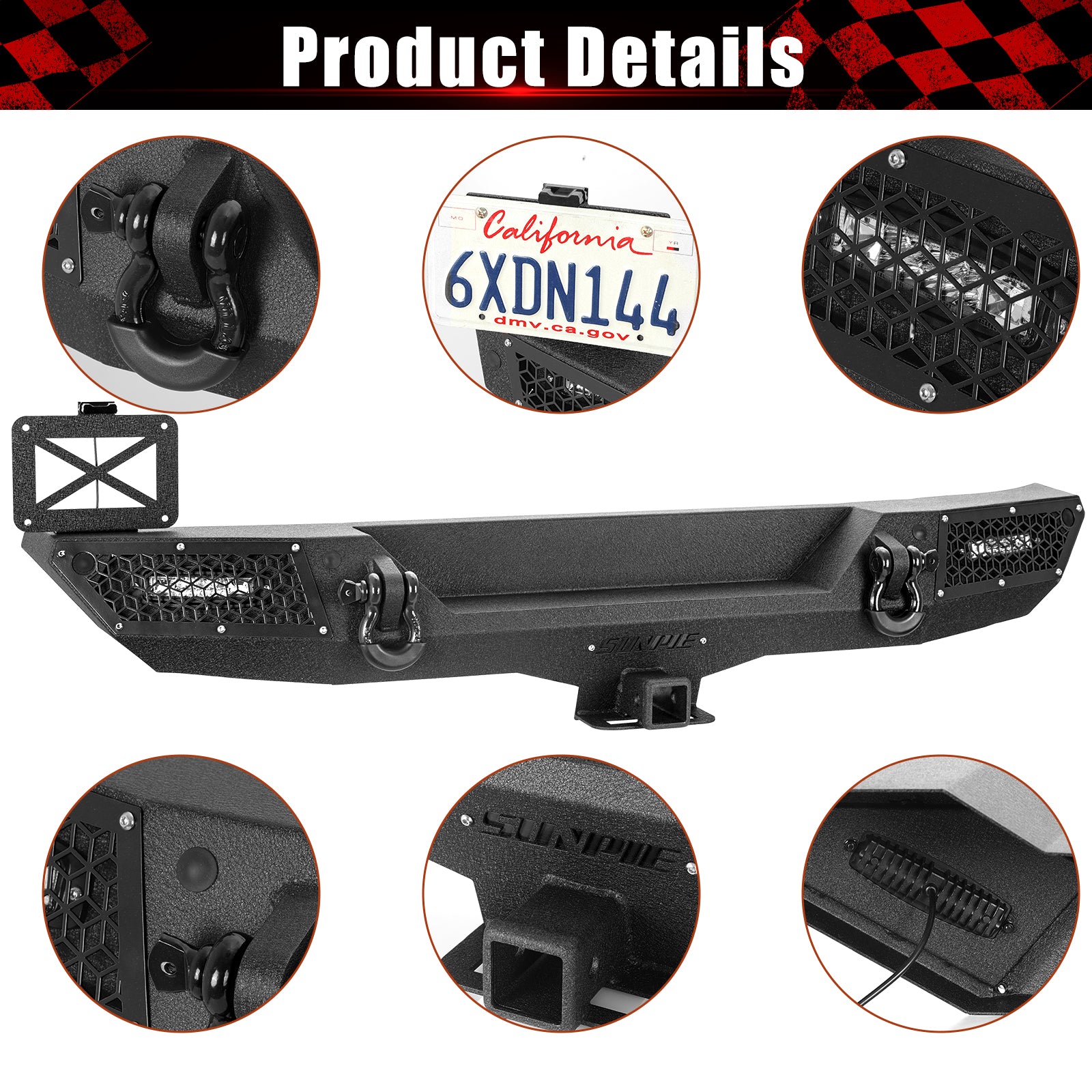 Rugged Carbon Steel Front & Rear Bumper Set for 2007-2018 Wrangler JK/JKU – Includes 6 Color Trim Kits & 2" Hitch