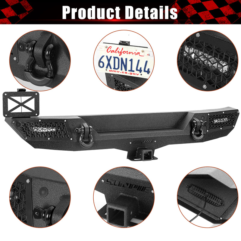 '07-'18 Jeep Wrangler JK JKU Rear Bumper with 2" Hitch Receiver & LED Lights (6 Colors Available)