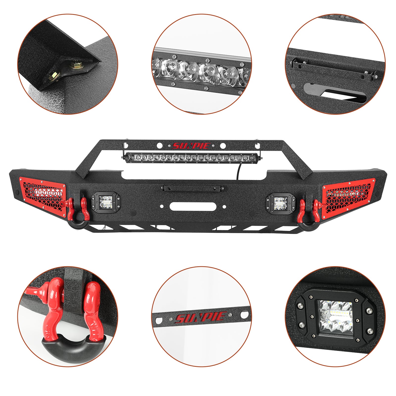 Ford Bronco Steel Front and Rear Bumpers Combo with Offroad Lights & D-rings &  Sensor Mounting Hole