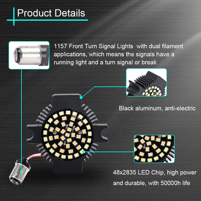 Sunpie Harley Motorcycle Light 1156 & 1157 LED Turn Signal Flat Style + Smoked Lens for Harley, White and Amber, Red