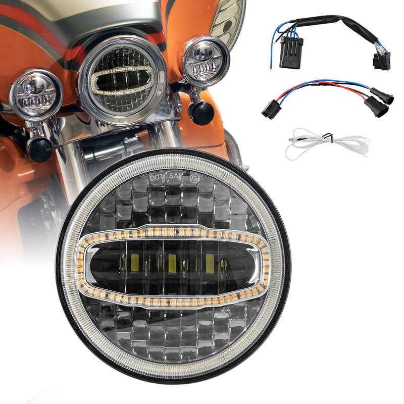 7-Inch 5D Lens LED Headlight Kit with DRL, Mounting Bracket & Wiring Adapters for Harley, Indian & Yamaha
